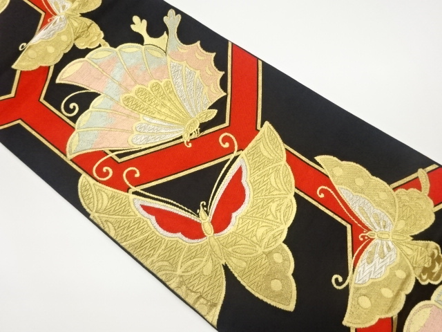 亀甲に蝶模様織出し袋帯